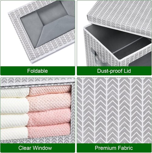Homsorout Storage Cubes - 3-Pack Fabric Bins with Lids & Windows | Grey & White Closet Organizers