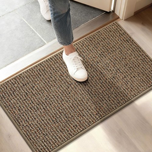 BEQHAUSE Dirt Trapper Door Mat - Non-Slip, Washable Entryway Rug | 17" x 30", Beige, Low Profile