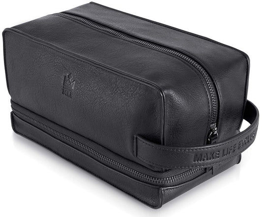 MAKE LIFE EXCLUSIVE Mens Leather Toiletry Bag â Travel Dopp Kit, Shaving Bag, Grooming & Hygiene Organizer, Leather Toiletry Bag for Men, Gift for Him
