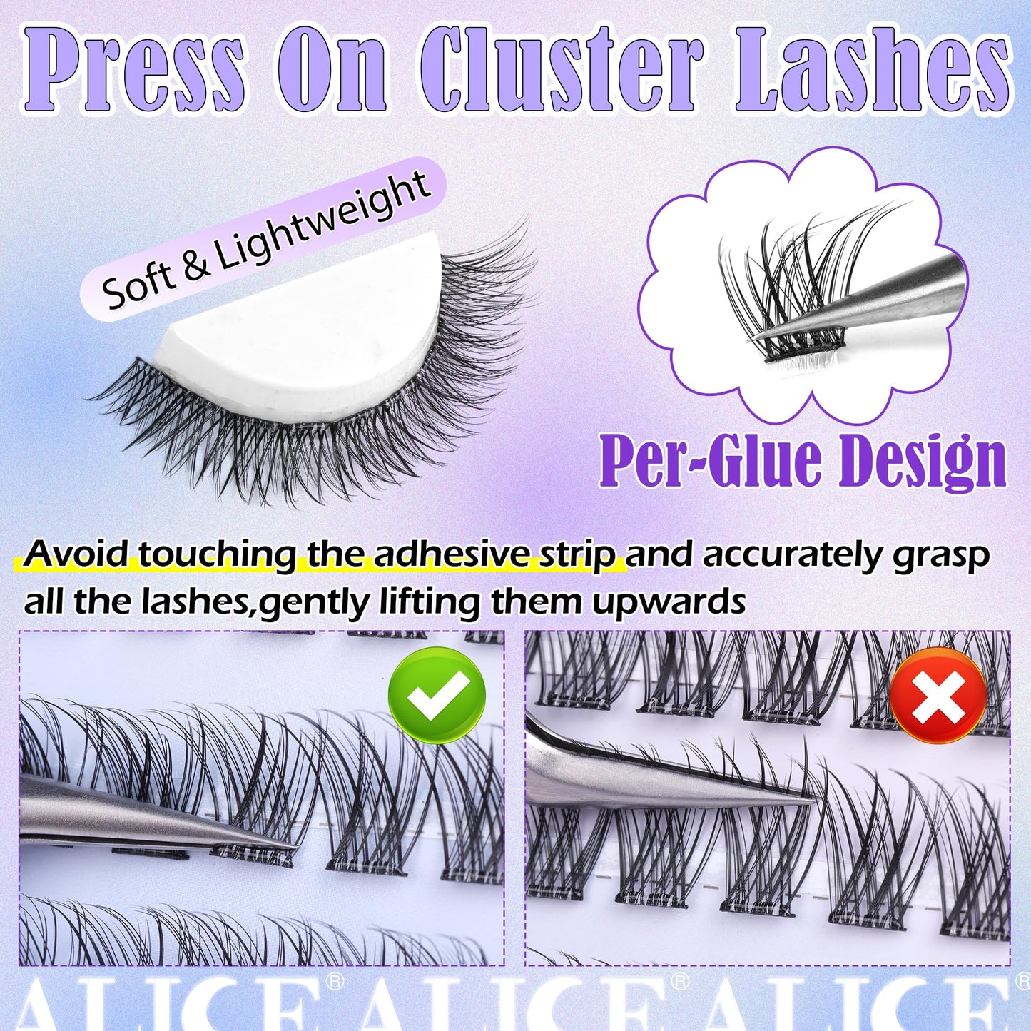 Self Adhesive Eyelashes Reusable Natural Self Adhesive Lash Clusters Wispy Press on Lashes Pre-Glue 8-12mm 120pcs C Curl DIY Eyelash Extensions Kit No Glue Needed by ALICE