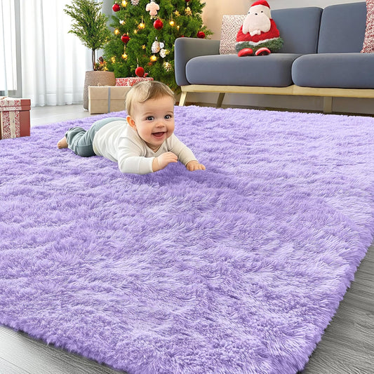 OLANLY Area Rug - Soft Fluffy Shaggy Design | Machine Washable 4x5.9 ft | Light Purple for Kids' Rooms