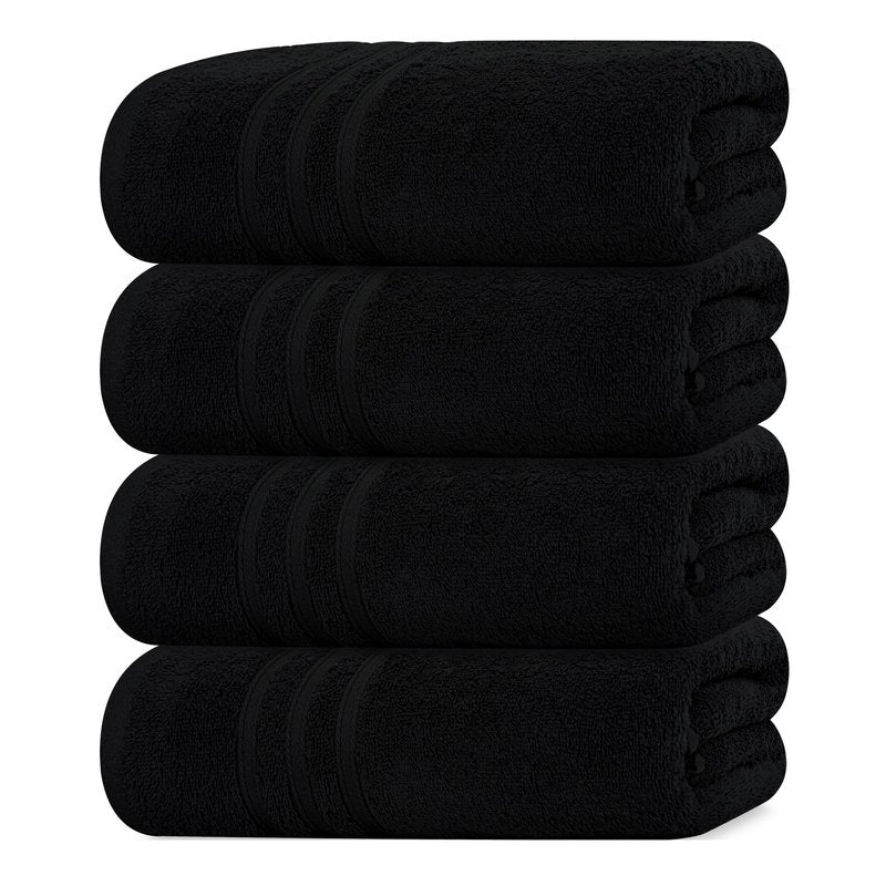 Tens Towels Pack of 4 Soft Bath Towels, 100% Cotton, 27 x 54 Inches, Lightweight & Quick-Dry, Ideal for Daily Bathroom Use, Practical & Comfortable, Black