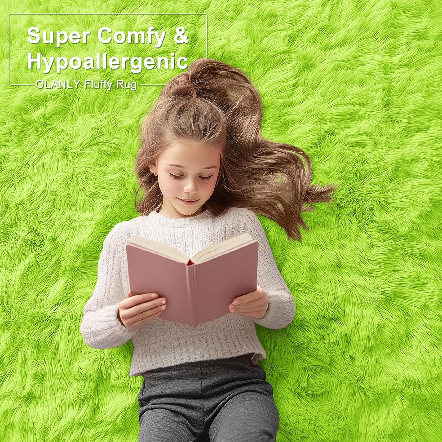 OLANLY Soft Fluffy Shaggy Runner Rugs - Machine Washable Indoor Carpet for Hallway & Bedroom | Lime Green