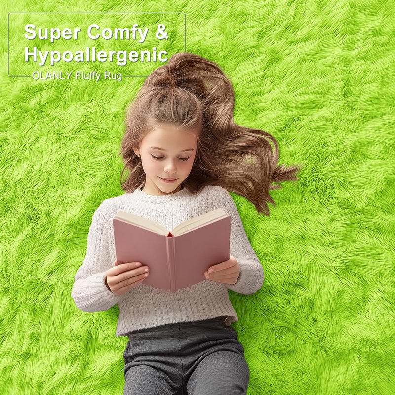 OLANLY 6x9 Machine Washable Large Area Rugs for Living Room, Bedroom, Soft Fluffy Shaggy Bedside Rug, Indoor Floor Carpet for Kids Girls and Boys, Dorms, Nursery, Home Decor Aesthetic, Lime Green