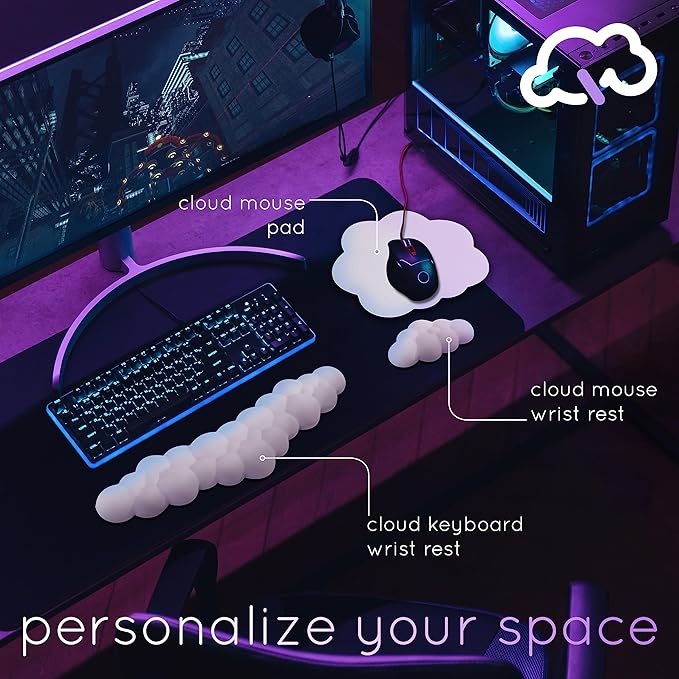 Pink Cloud Keyboard Wrist Rest – Create-ables Qloud Pink Wrist Rest for Computer Keyboard and Mouse, Ergonomic Memory Foam Wrist Pad with Non-Slip Base, Includes Cloud Mouse Pad