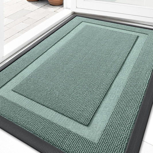 OLANLY Front Door Mat Indoor Outdoor Entrance, Waterproof All-Season, All-Weather Doormat, Sturdy Natural Rubber, Low Profile, Easy Clean Patio Porch Entryway Mat, 29.5x17, Grayish Green