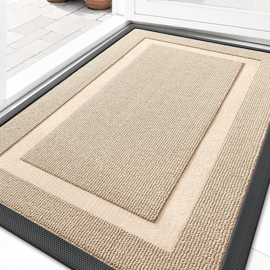 OLANLY Waterproof Front Door Mat - All-Season Indoor/Outdoor Doormat, Easy Clean, 29.5x17, Off-White