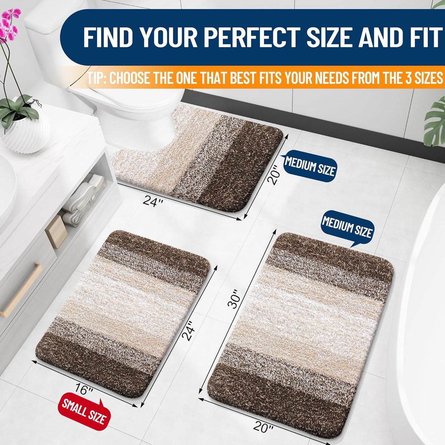 OLANLY Bathroom Runner Rug - Extra Soft Microfiber Mat with Rubber Backing | 59"x20", Quick Dry, Light Brown