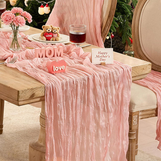 Skiennix 6 Pack Dusty Pink Table Runners - 120 Inch Boho Rustic Gauze for Weddings & Events