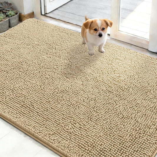 OLANLY Dog Door Mat - Absorbent Non-Slip Chenille for Muddy Paws | Quick Dry 50x30 Beige Doormat
