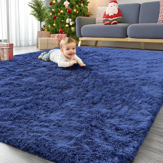 OLANLY Large Area Rug - Soft Fluffy Shaggy Carpet for Living Room & Bedroom | Navy Blue, Machine Washable