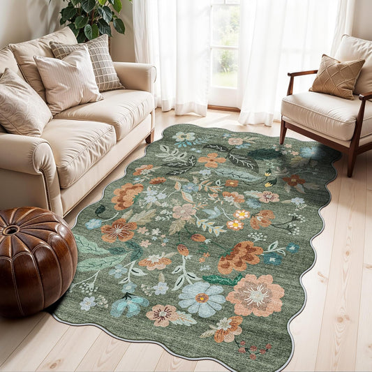 Skiennix 4x6 Living Room Area Rug - Washable Floral Design | Non-Slip & Non-Shedding Carpet for Kids Room