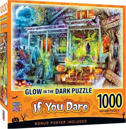 MasterPieces Halloween Glow In The Dark Jigsaw Puzzle - 1000 Piece Haunted House Design | Spooky Family Game 19.25” x 26.75”