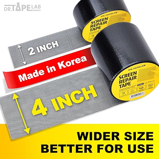 DR.TAPELAB, Black Window Screen Repair Tape, 2 in X 15 FT, Screen Repair Kit for Windows or Doors, Strong Adhesive Patch Kit Fiberglass Mesh Tape