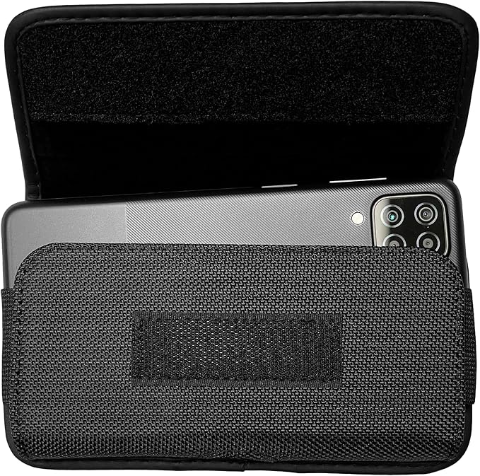 Eaglecell Nylon Cellphone Holster for iPhone 12/13/14/15 Pro Max/Plus, Samsung Galaxy A04S A13 A14 A15 S22 S23 S24 Plus- Horizontal Case Canvas Waist Carrying Pouch with Belt Clip/Loops, Black