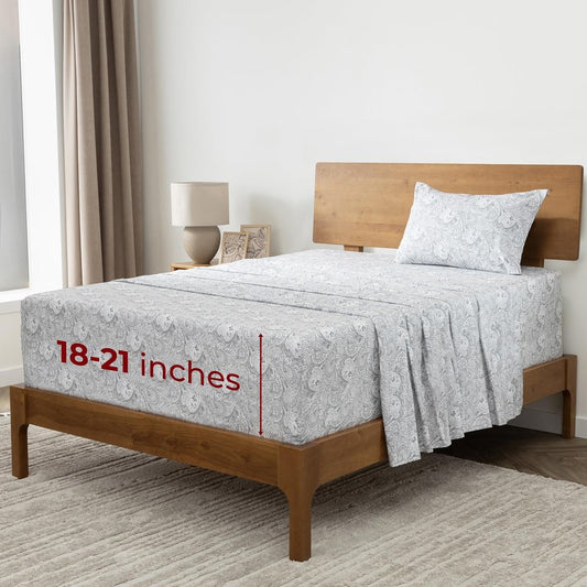 Mellanni Extra Deep Twin XL Sheets - 3 PC Iconic Collection Bedding - Luxury, Ultra Soft, Cooling Bed Sheets - Wrinkle, Fade, Stain Resistant (Twin Extra Long, Paisley Gray)