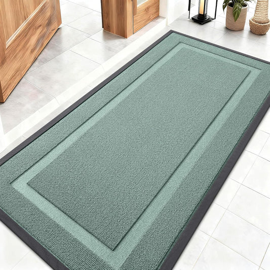 OLANLY Indoor Outdoor Front Door Mat - Waterproof All-Season Doormat | Sturdy Natural Rubber, 47x23, Grayish Green