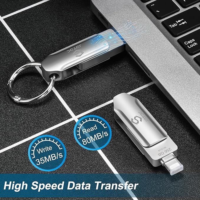 Genuine Apple MFi Certified 128GB Secure USB-C & Lightning Flash Drive Real Capacity, Encrypted Auto Backup Photo Stick for iPhone/iPad Memory Stick for High-Speed Photo, Video, File Backup & Transfer