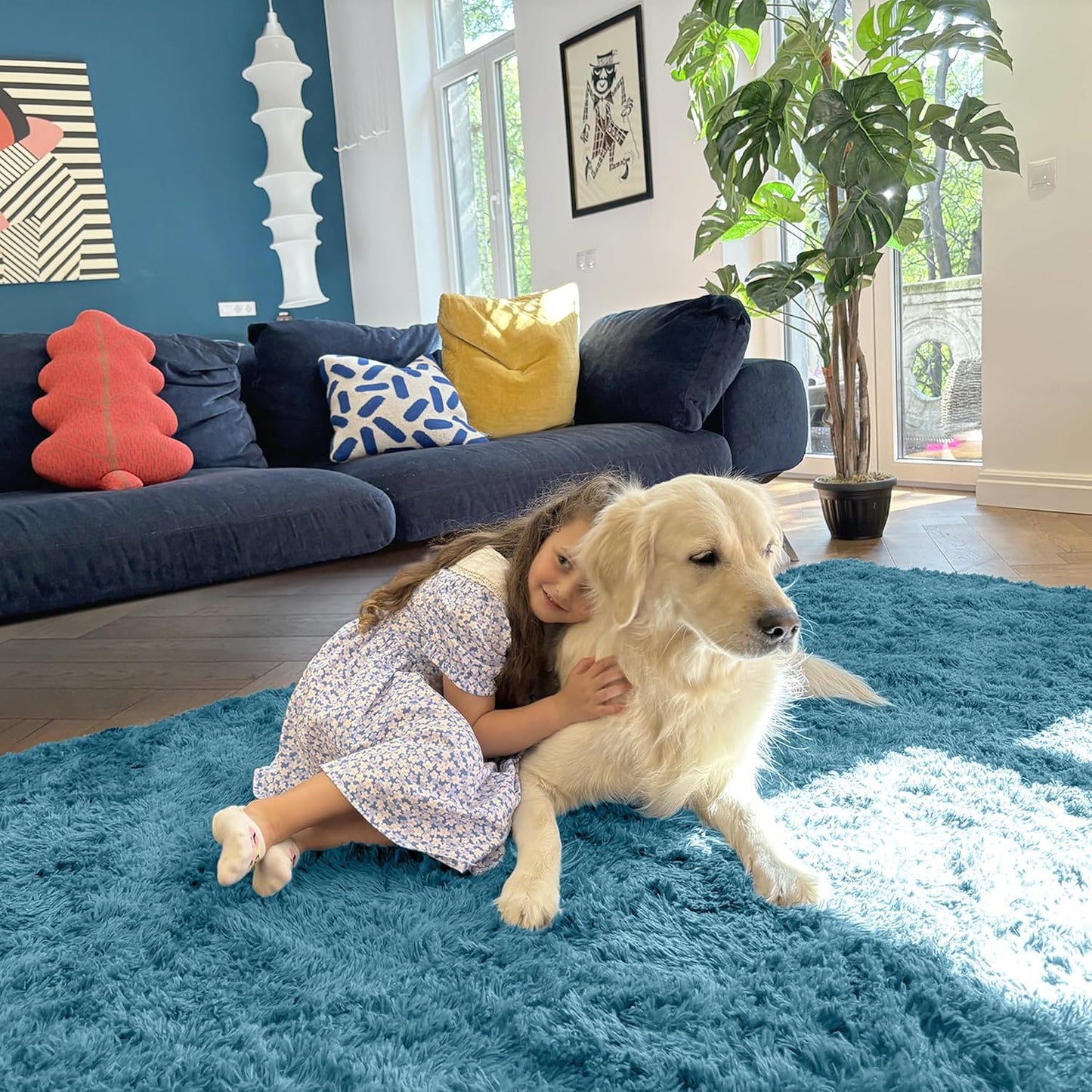 OLANLY Large Area Rug - Soft Fluffy Shaggy Carpet for Living Room & Bedroom | 8x10 Slate Blue