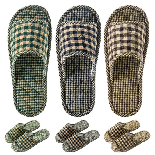 biroris 3 Pairs Plaid House Slippers for Men, Open Toe Indoor Slippers Comfortable Washable Portable Foldable Guest Travel Hotel Airplane Spa Slippers