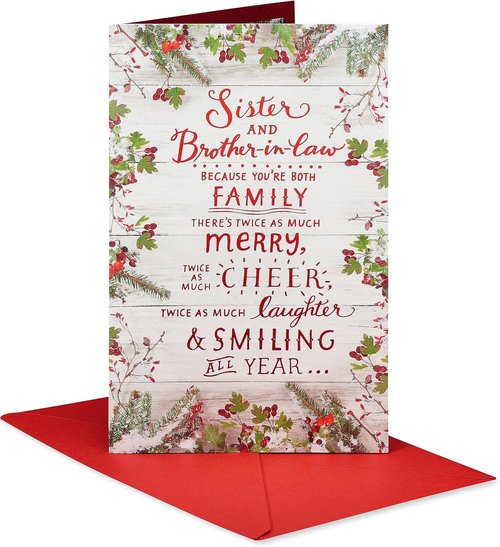 American Greetings Christmas Card - Festive Holiday Greeting for Sister & Brother-in-Law | Twice As Much