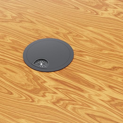 Skweawert 2 Pack Desk Grommet 2-3/8 Inch 60mm, Zinc Alloy Computer Desk Wire Hole Cover, Office Desktop Cord Cable Hole Metal Ring, Black