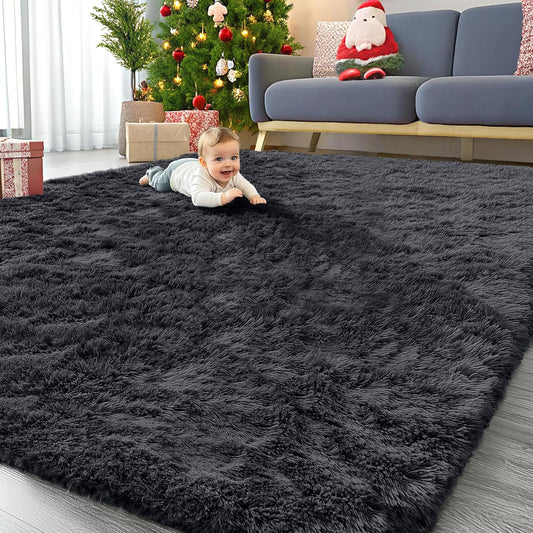 OLANLY Large Area Rug - Soft Fluffy Shaggy Carpet for Living Room & Bedroom | 10x14, Black