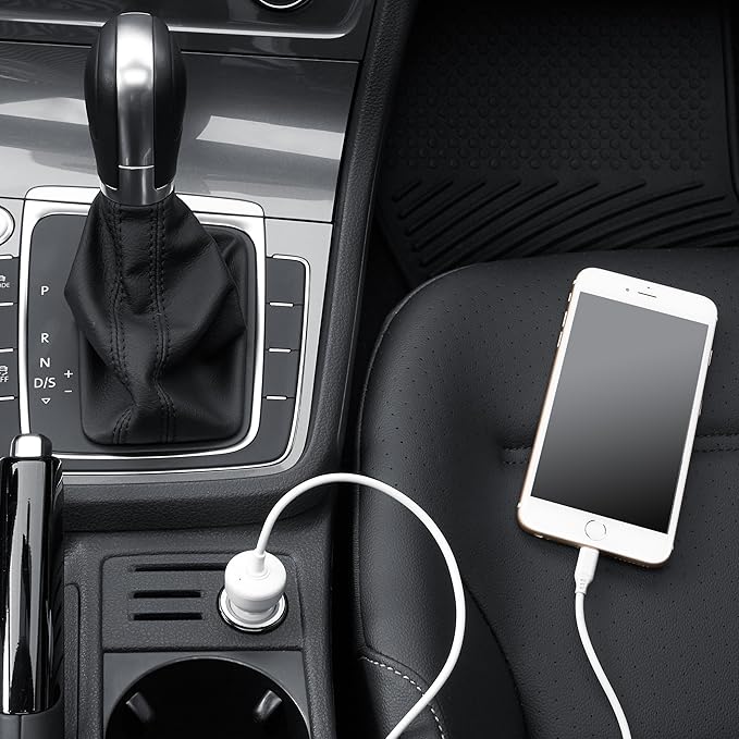 Amazon Basics MFi Certified 12W (5V, 2.4A) Car Charger with Lightning Cable for iPhone and Apple Devices, 3 ft, Black