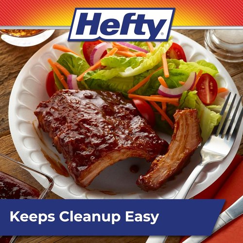 Hefty Disposable Foam Plates - Soak Proof Design for Easy Cleanup | 8.9 Inches, 100 Count, White