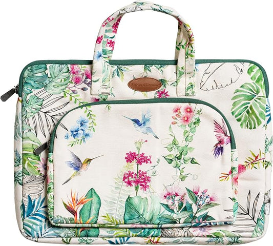 Maison d'Hermine Laptop Bag with Pocket Upto 13.5 inch Stain and Water Repellent Cotton Canvas Spring Summer (Tropiques)
