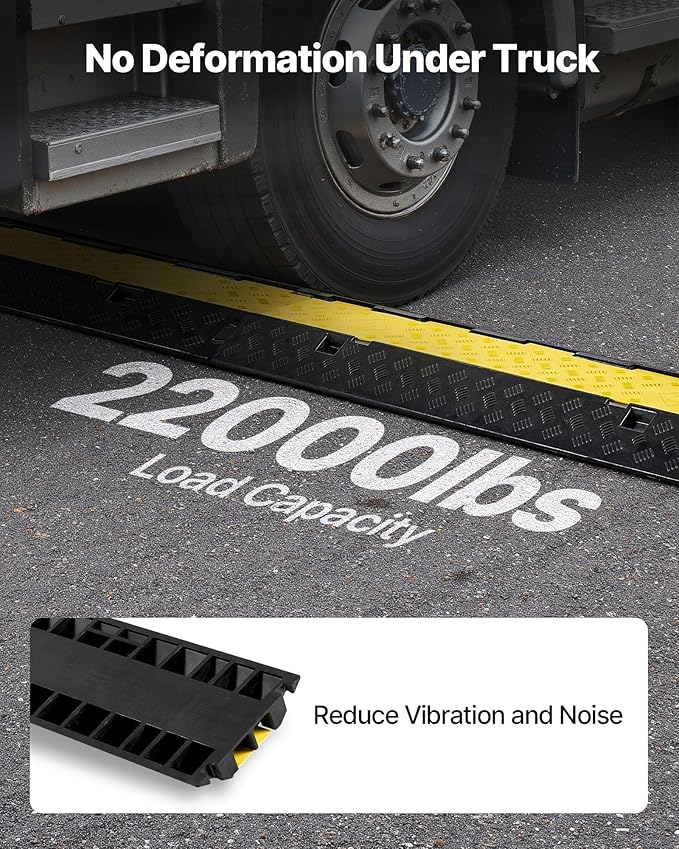 VEVOR Cable Protector Ramp, 2 Channel Heavy Duty 39.37'' Rubber Cord Hose Wire Cover, 2.2''W x 2''H Large Channel Size, Traffic Speed Bump with Flip-Open Top Cover, for Indoor Outdoor Use