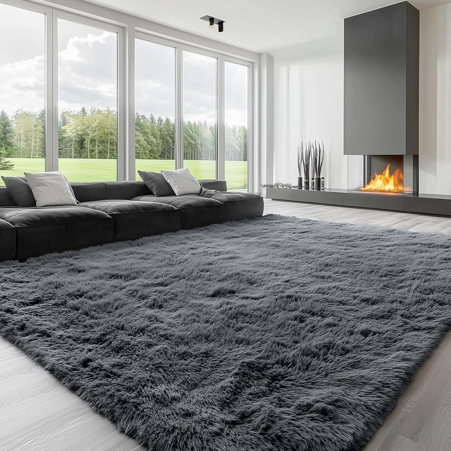 OLANLY Large Area Rug - Soft Fluffy Shaggy Carpet for Living Room & Bedroom | 8x11 ft, Grey