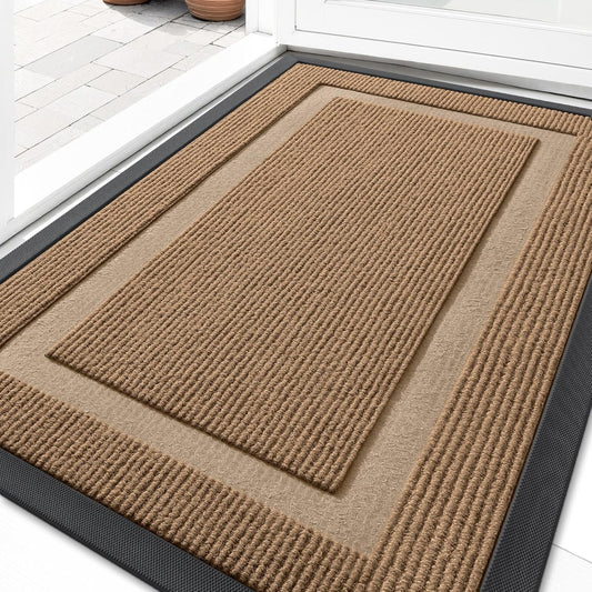 OLANLY Waterproof Front Door Mat - All-Season, Sturdy Natural Rubber, Easy Clean | 35x23, Light Brown