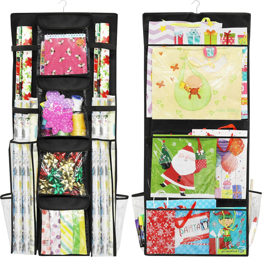 Simple Houseware Gift Wrap Organizer - Double-Sided Storage Pockets, Black | Set of 1