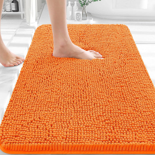 OLANLY Bathroom Rugs - Extra Soft Chenille Bath Mats with Rubber Backing | 30x20, Quick Dry, Orange