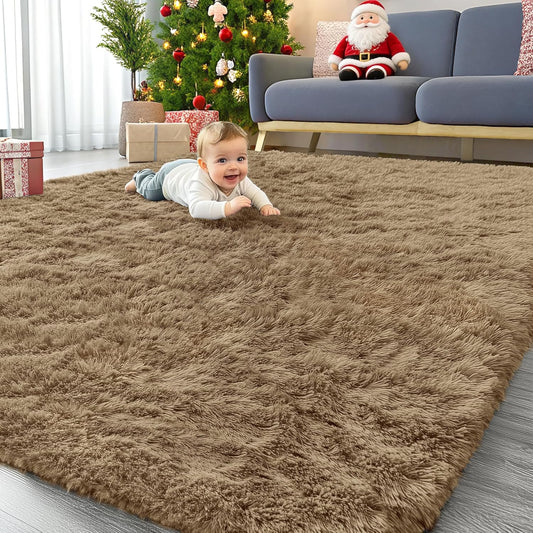 OLANLY Large Area Rug - Soft Fluffy Shaggy Carpet for Living Room & Bedroom | 8x10 Taupe Indoor Decor
