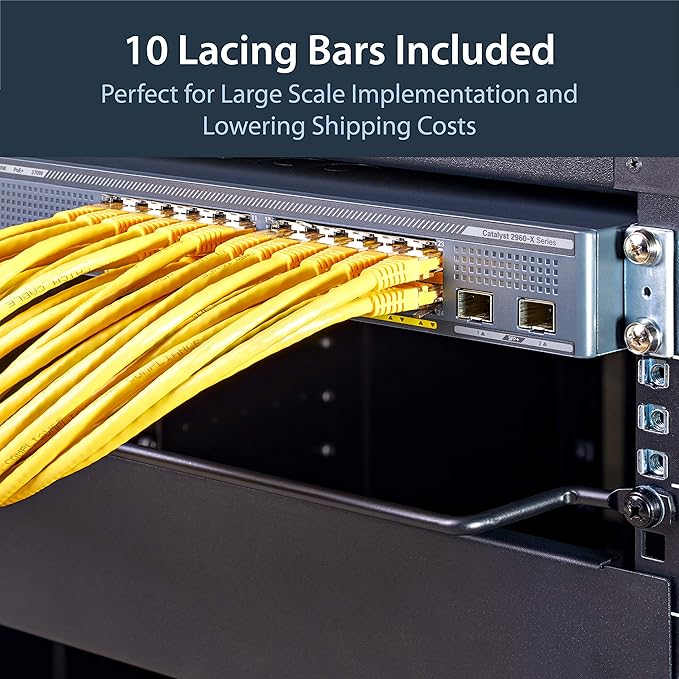 StarTech 10-Pack Horizontal Lacing Bar with 2in (5.1cm) Offset at 75 Degrees, Server Rack Cable Management, 19" Network Rack-Mount Cord Organizer, TAA