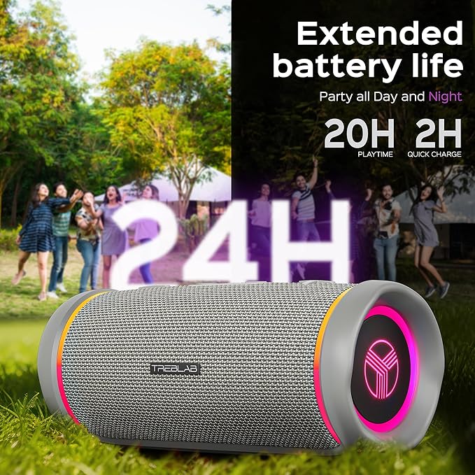 TREBLAB HD77 – Waterproof Bluetooth Speaker, 30W Loud 360° Sound, Deep Bass, IPX7, TWS Pairing, RGB Lights, 20H Battery, Portable Wireless Speaker for Outdoor, Beach, Camping, Party, Travel