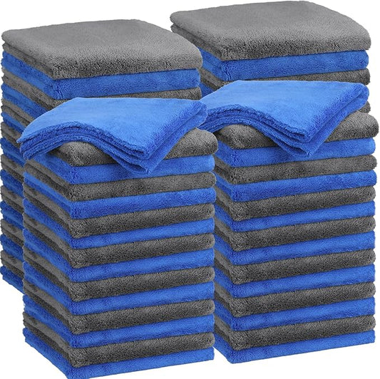 Shimeyao 30 Pcs 16 x 16 Inch Edgeless Microfiber Plush Towels for Cars Detailing Drying Wash Polishing Absorbent Cleaning Cloths, 500 GSM(Blue, Gray)