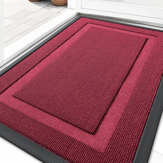 OLANLY Waterproof Front Door Mat - All-Season Indoor/Outdoor Doormat, Easy Clean, 35x23, Burgundy