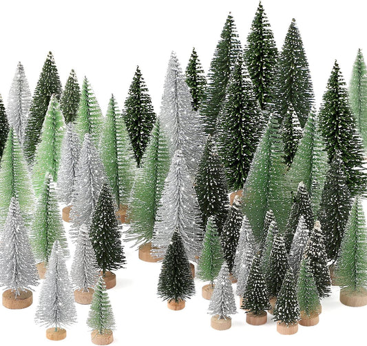 Skiennix Mini Christmas Trees - 30Pcs Artificial Bottle Brush Trees with Wooden Base for Festive Decor
