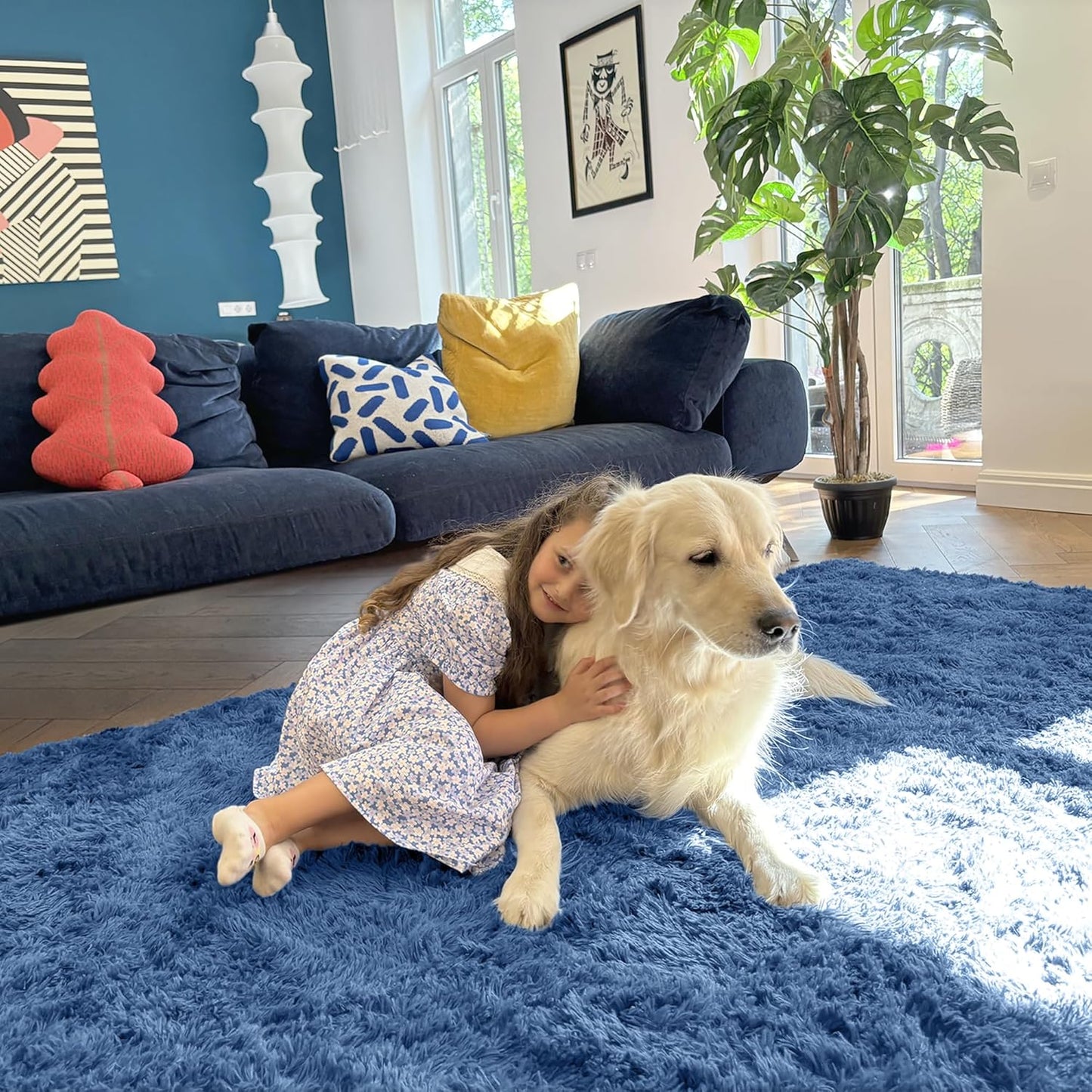 OLANLY Runner Rugs - Soft, Machine Washable Shaggy Carpet for Hallway & Bedroom | Blue 2x8 ft
