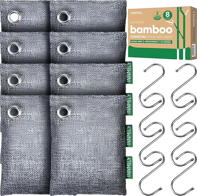 Innmily Activated Charcoal Odor Absorber, Odor Eliminator for Strong Odor,Bamboo Charcoal Air Purifying Bags for Shoe Home Car Closet Pet, Sneaker Deodorizer, Smoke Room Deodorizer(8 x 60g)