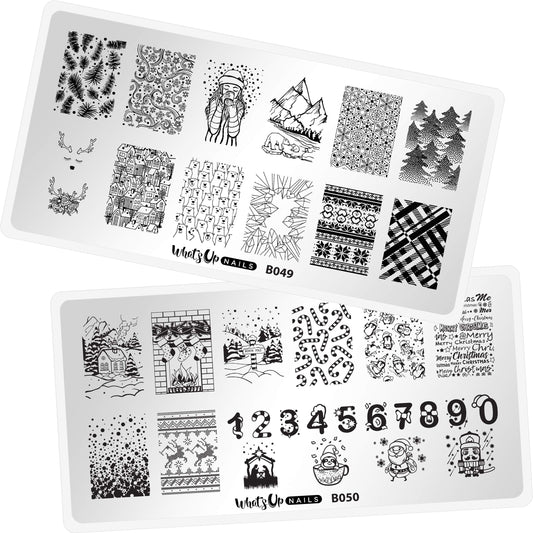 Whats Up Nails - Christmas New Year Winter Nail Stamping Plates (B049, B050) for Nail Art Design