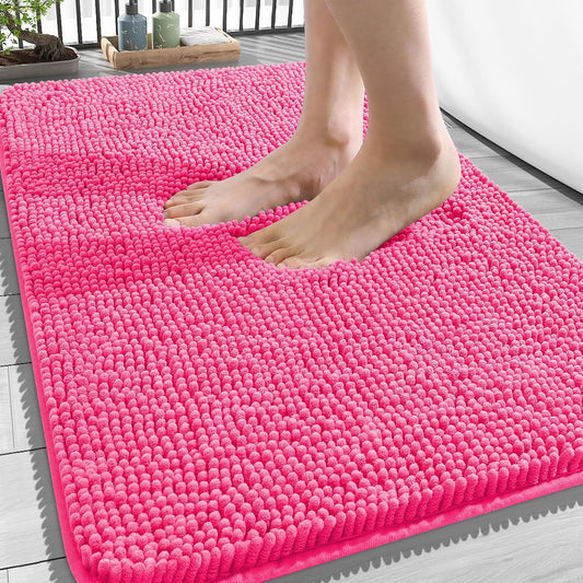 OLANLY Bath Rugs - Extra Soft Chenille with Rubber Backing | Quick-Dry, Machine Washable, 34x21, Hot Pink