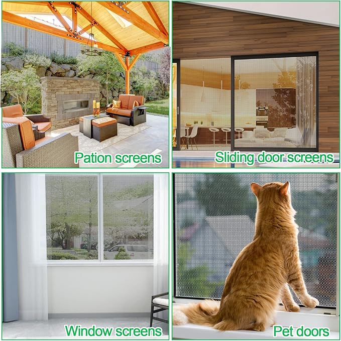 QWR Pet Proof Window Screen Replacement Kit, 48"x118" Durable High Hardness Screen Mesh Replacement Window Screens Repair Kit for Sliding Screen Door,Patio and Windows.(Folded Package with Tool Kit)
