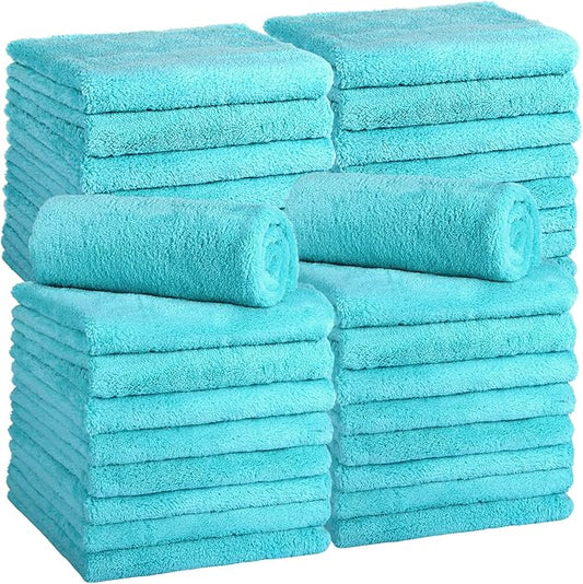 Shimeyao 30 Pcs 16 x 16 Inch Edgeless Microfiber Plush Towels for Cars Detailing Drying Wash Polishing Absorbent Cleaning Cloths, 500 GSM (16 x 16 Inch, Teal Blue, 30 Pcs)