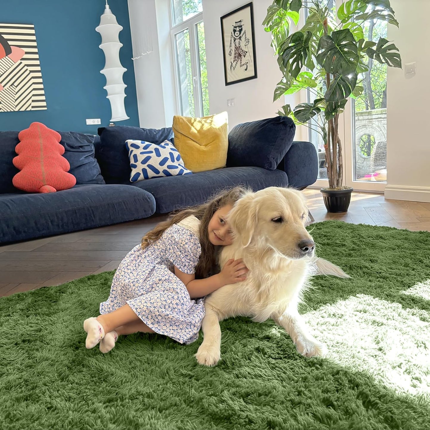 OLANLY Runner Rugs - Machine Washable Soft Fluffy Shaggy Design for Hallway & Bedroom | Green 2x4 ft