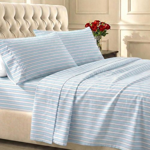 California Design Den 100% Cotton Full Size Sheet Set - Award-Winning 400 TC, Smooth Sateen Finish, Deep Pockets - Cape Stripe Blue