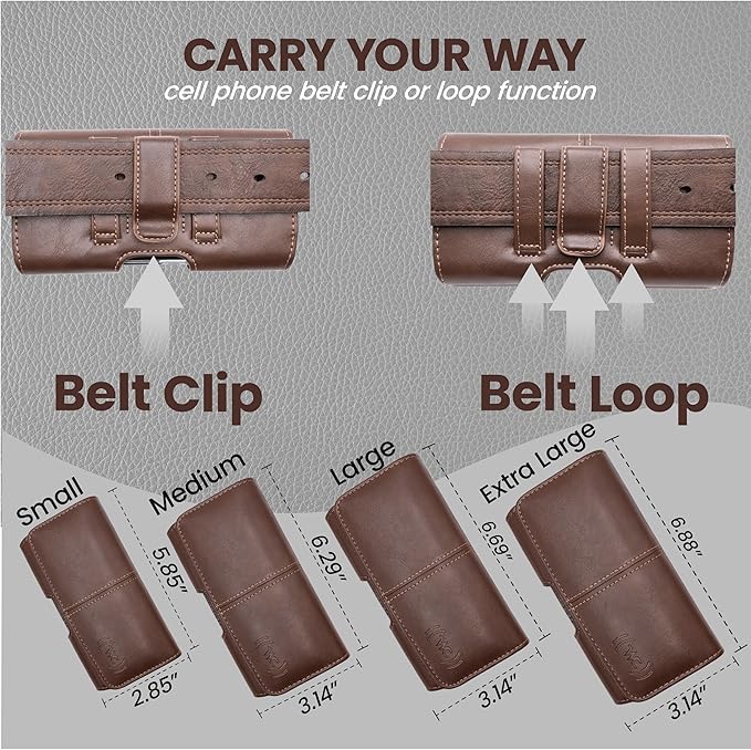 Wireless City Large Leather Phone Holster for iPhone 16/15/14 Plus, iPhone Air 2025, 11 Pro Max, XS Max, Horizontal Belt Clip & Loop Phone Pouch, Magnetic Closure Belt Holder for Men & Women (Brown)